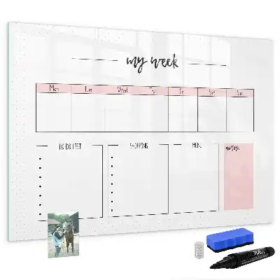Magnetic glass dry erase board weekly planner