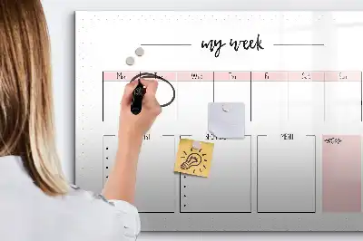 Magnetic glass dry erase board weekly planner