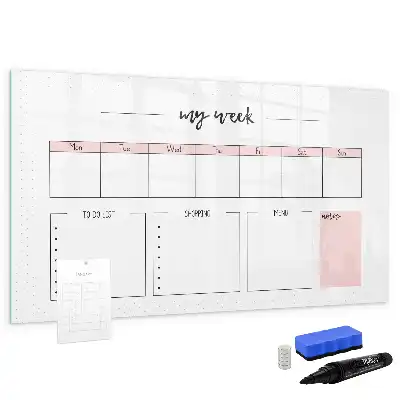 Magnetic glass dry erase board weekly planner