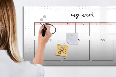 Magnetic glass dry erase board weekly planner