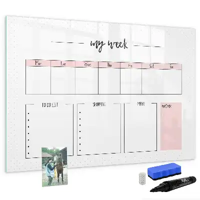 Magnetic glass dry erase board weekly planner