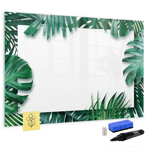 Magnetic glass dry erase board exotic leaves design
