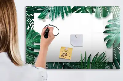 Magnetic glass dry erase board exotic leaves design
