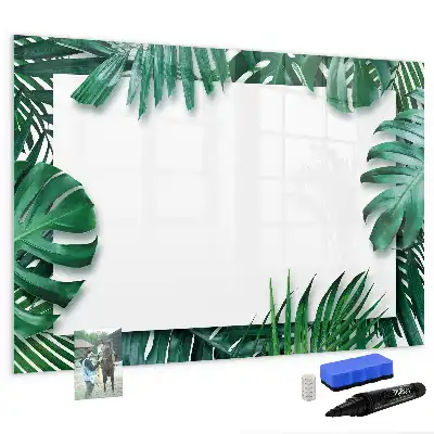 Magnetic glass dry erase board exotic leaves design