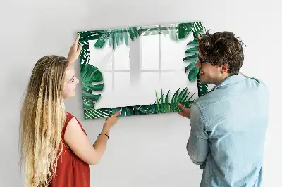 Magnetic glass dry erase board exotic leaves design