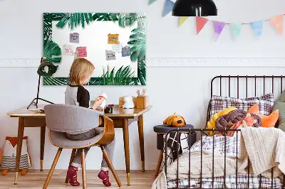 Magnetic glass dry erase board exotic leaves design
