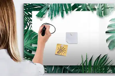 Magnetic glass dry erase board exotic leaves design