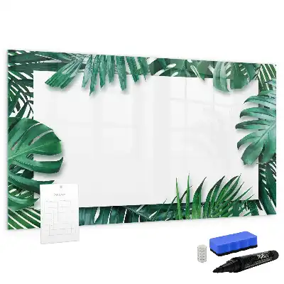 Magnetic glass dry erase board exotic leaves design