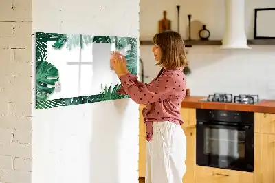 Magnetic glass dry erase board exotic leaves design