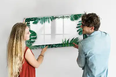 Magnetic glass dry erase board exotic leaves design
