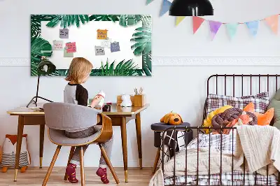 Magnetic glass dry erase board exotic leaves design