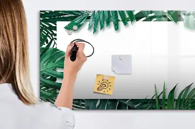 Magnetic glass dry erase board exotic leaves design