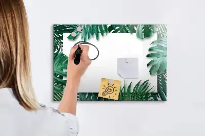Magnetic glass dry erase board exotic leaves design