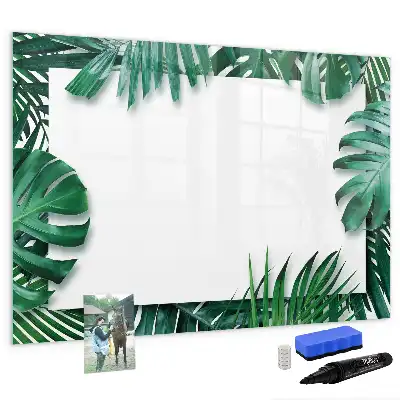 Magnetic glass dry erase board exotic leaves design