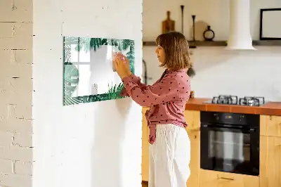 Magnetic glass dry erase board exotic leaves design