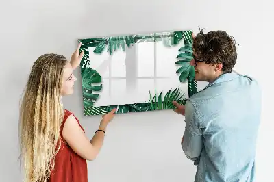 Magnetic glass dry erase board exotic leaves design