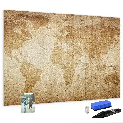 Magnetic glass dry erase board vintage world map design