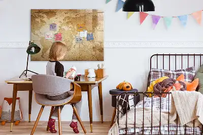 Magnetic glass dry erase board vintage world map design