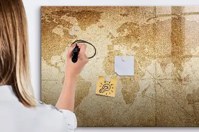 Magnetic glass dry erase board vintage world map design