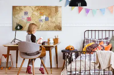 Magnetic glass dry erase board vintage world map design
