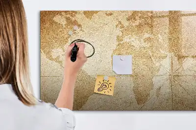 Magnetic glass dry erase board vintage world map design