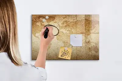 Magnetic glass dry erase board vintage world map design