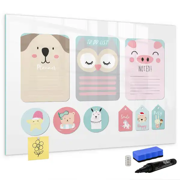Magnetic marker board with happy animals design