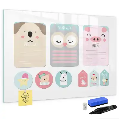 Magnetic marker board with happy animals design