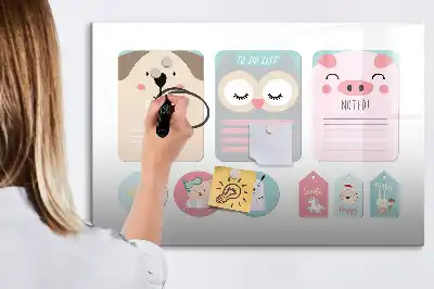 Magnetic marker board with happy animals design