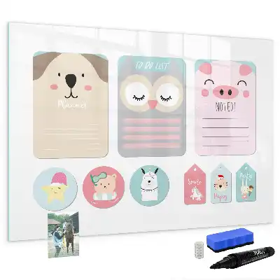 Magnetic marker board with happy animals design