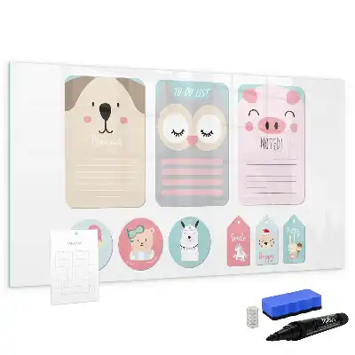 Magnetic marker board with happy animals design