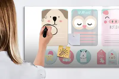 Magnetic marker board with happy animals design