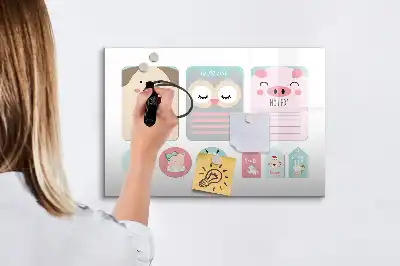 Magnetic marker board with happy animals design