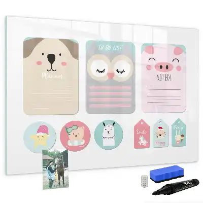 Magnetic marker board with happy animals design