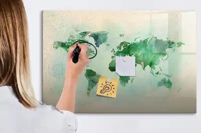 Magnetic glass dry erase board watercolor world map print