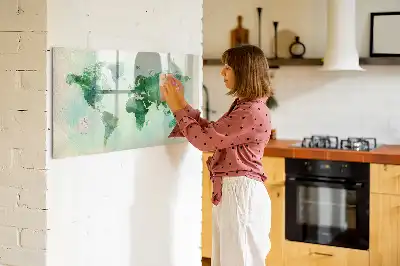 Magnetic glass dry erase board watercolor world map print