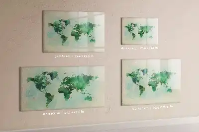 Magnetic glass dry erase board watercolor world map print