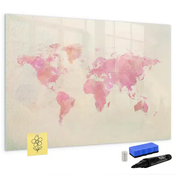 Magnetic marker board watercolor world map print