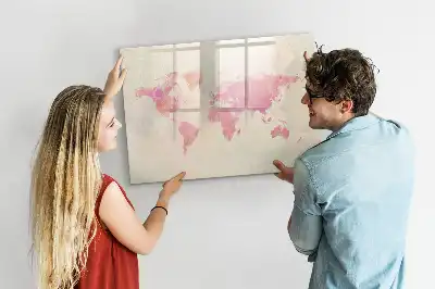 Magnetic marker board watercolor world map print