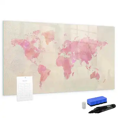 Magnetic marker board watercolor world map print
