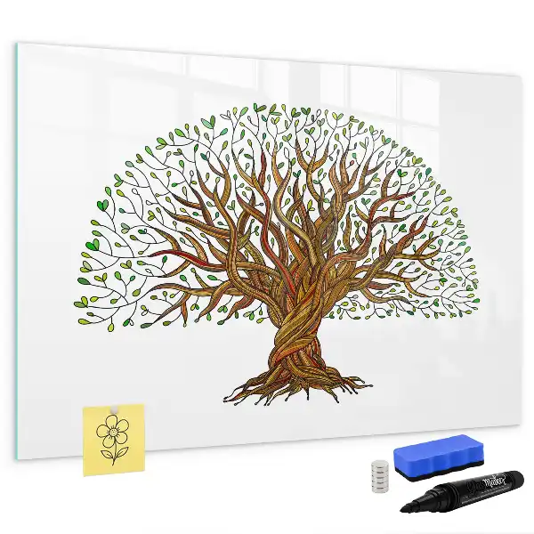 Magnetic glass dry erase board with tree root design