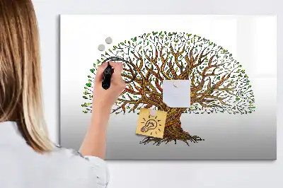 Magnetic glass dry erase board with tree root design