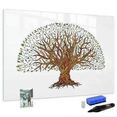 Magnetic glass dry erase board with tree root design
