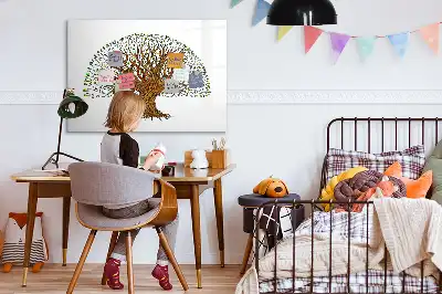 Magnetic glass dry erase board with tree root design