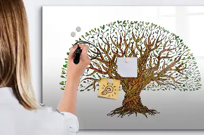 Magnetic glass dry erase board with tree root design
