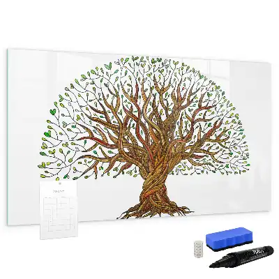 Magnetic glass dry erase board with tree root design