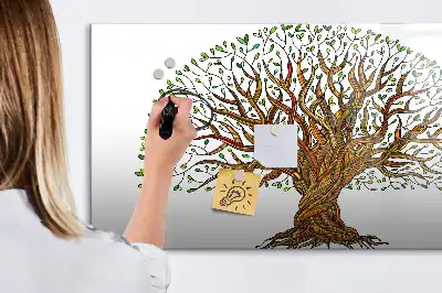Magnetic glass dry erase board with tree root design