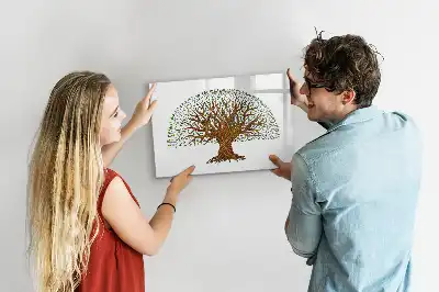 Magnetic glass dry erase board with tree root design
