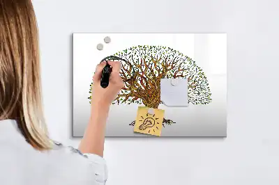 Magnetic glass dry erase board with tree root design