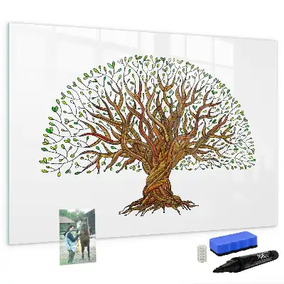 Magnetic glass dry erase board with tree root design